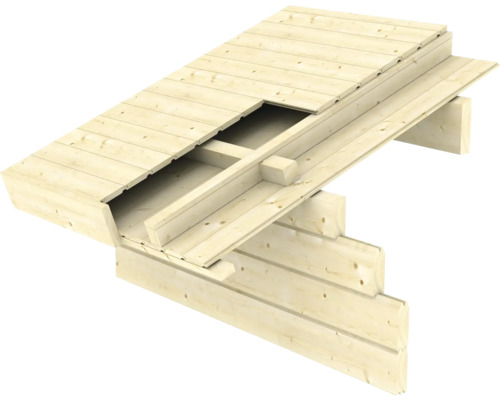 Terrasse en bois en coupe transversale pour illustrer la structure porteuse