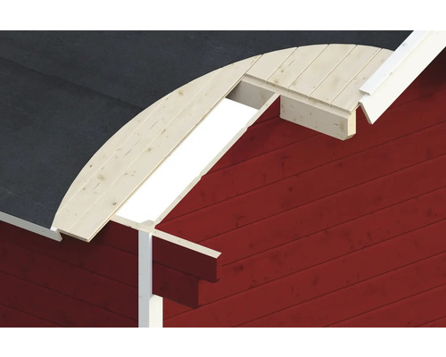 Detailansicht eines Holzhauses mit Dachkonstruktion