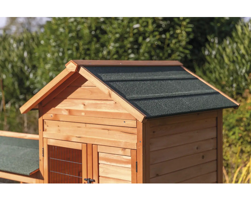 Vue détaillée d''un poulailler en bois avec du carton bitumé