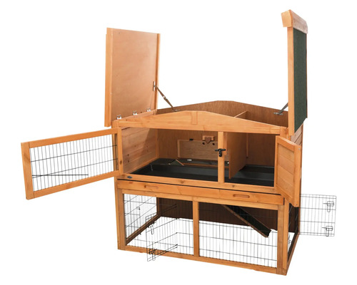 Clapier en bois avec portes grillagées et toit ouvrant