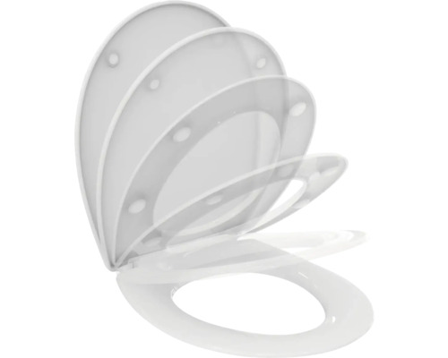 Toilettendeckel aus Kunststoff in verschiedenen Öffnungswinkeln