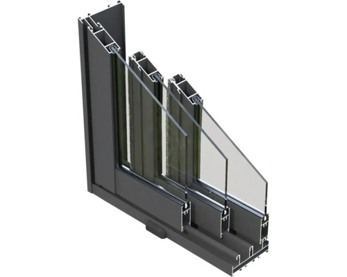 Vue en coupe d''une fenêtre coulissante avec cadre et vitrage