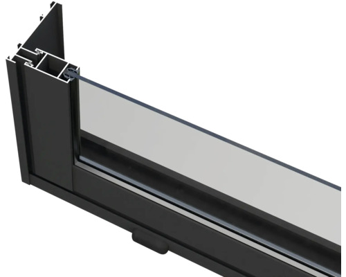 Detailansicht eines Fensterrahmens aus Aluminium mit Verglasung