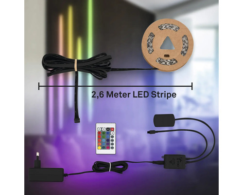 2,6 Meter LED Streifen mit Fernbedienung und Zubehör