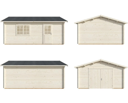 Différentes vues d''un abri de jardin en bois