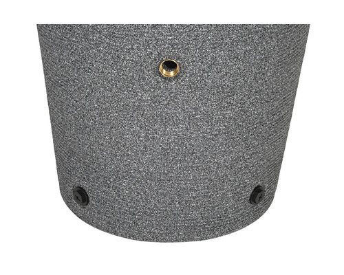 Detailansicht eines Pflanzkübels mit Wasserablauf und Stellfüßen