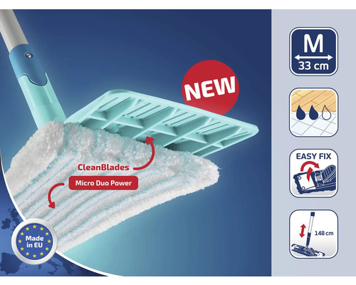 Wischmop mit CleanBlades und Micro Duo Power, Grösse Medium, 33 cm breit, einfache Befestigung, hergestellt in der EU