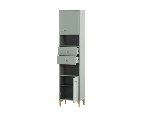 Schmaler Badschrank mit Schubladen, Fächern und Tür