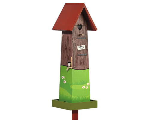 Dekoratives Vogelhaus im Design eines Holzhauses mit Herz