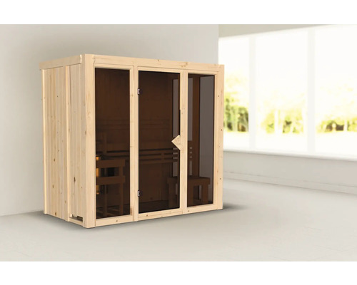 Sauna modulaire Karibu Iravos 2 sans poêle et porte tout verre bronzée