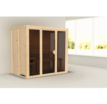Sauna modulaire Karibu Iravos 3 sans poêle et porte tout verre bronzée