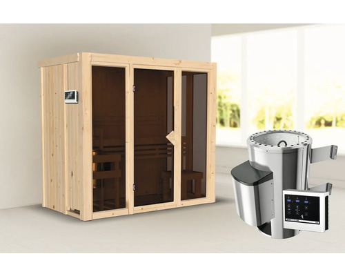 Sauna en bois avec poêle de sauna et panneau de commande numérique
