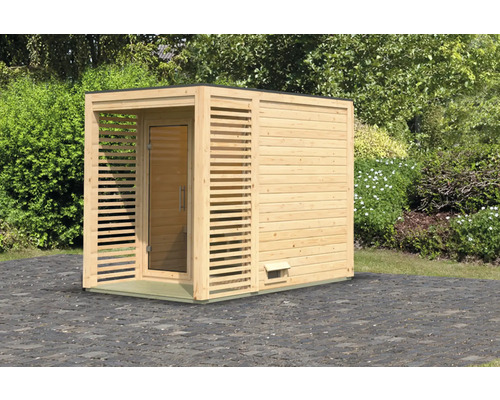 Chalet sauna Karibu Angkora 1 sans poêle avec fenêtre et porte tout verre en verre transparent