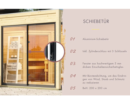 Aluminium Schiebetür mit Zylinderschloss und Sicherheitsglas, 200 x 200 cm