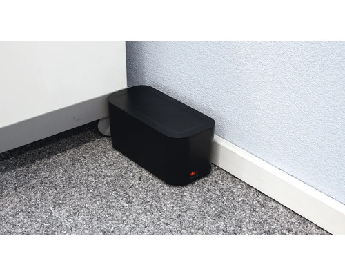 Schwarze Kabelbox zur Kabelaufbewahrung im Innenbereich