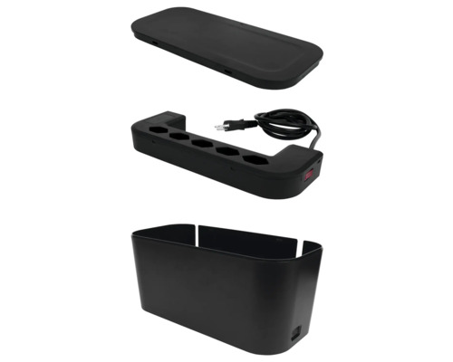 Dreiteiliges Set bestehend aus Deckel, Steckdosenleiste und Behälter