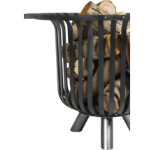 Panier à bûches en métal rempli de bois