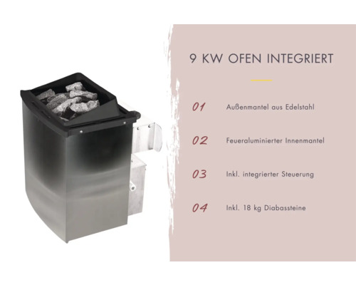 Saunaofen mit 9 Kilowatt Leistung und Diabassteinen