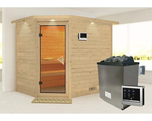 Sauna en bois avec poêle de sauna et commande