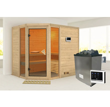 Sauna aus Holz mit Ofen und Steuerung