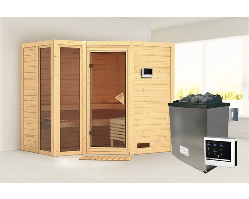 Sauna avec poêle de sauna et commande