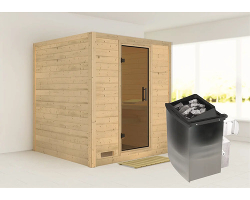 Sauna en bois avec poêle de sauna dans la pièce