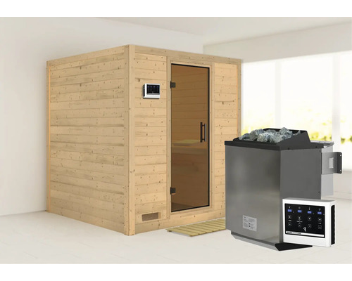 Sauna avec poêle de sauna et commande