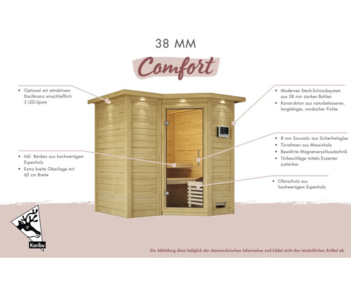 Karibu Comfort Sauna mit 38 Millimeter Wandstärke