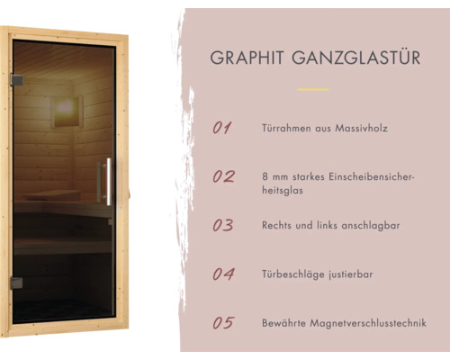 Graphit Ganzglastür mit Türrahmen aus Massivholz und 8 mm starkem Einscheibensicherheitsglas