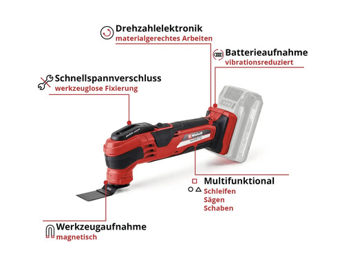 Einhell Varrito Akku-Multifunktionswerkzeug mit magnetischer Werkzeugaufnahme, Schnellspannverschluss und Drehzahlelektronik