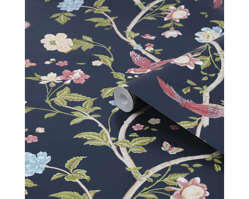 Rouleau de papier peint avec motif de fleurs, d''oiseaux et de papillons