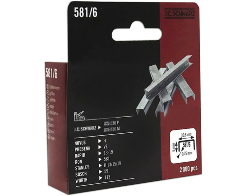 J C Schwarz Heftklammern Typ 581/6, 2000 Stück