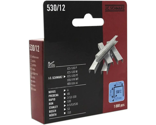 J.C. Schwarz Heftklammern Typ 530/12, Packung mit 1000 Stück