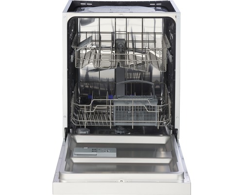 Vue intérieure d''un lave-vaisselle avec des paniers sortis.