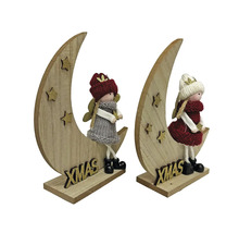 Figurines de Noël décoratives sur lune en bois avec étoiles et lettrage