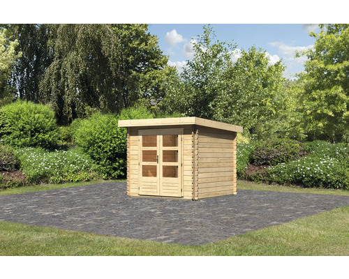 Abri de jardin en bois avec double porte et toit plat