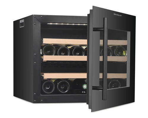 Weinlagerschrank mit Glastür und Holzregalen