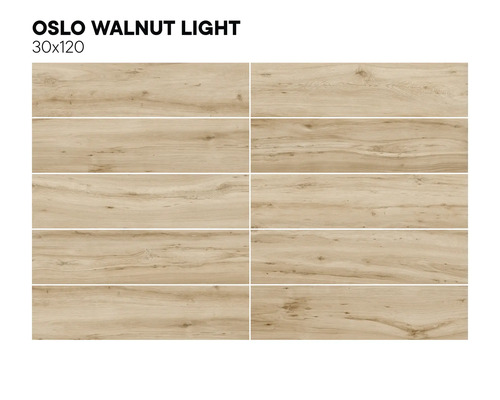 Mehrere helle Wandfliesen in Holzoptik, Format 30x120