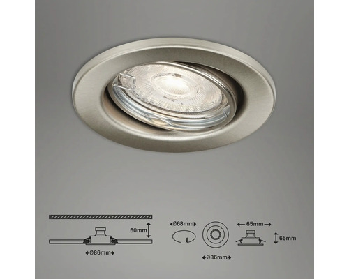Deckeneinbaustrahler mit Leuchtmittel und Massangaben
