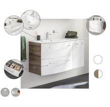 Meuble sous-lavabo avec éléments coulissants, tiroirs et lavabo en fonte minérale
