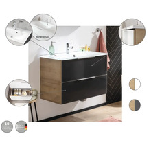 Lavabo en marbre moulé avec meuble bas FACKELMANN B.brillant lxhxp 100.1x57.2x50 cm chêne noueux blanc