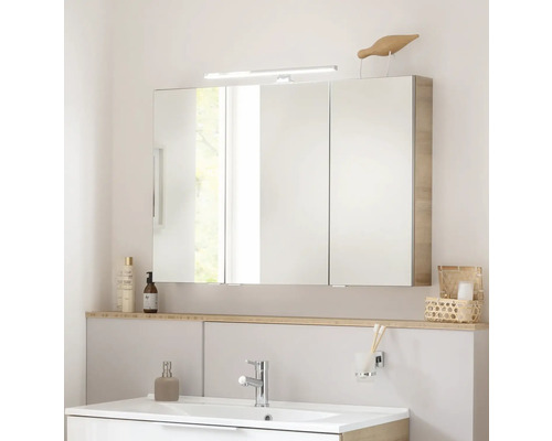 Salle de bains avec armoire de toilette, lavabo et robinet