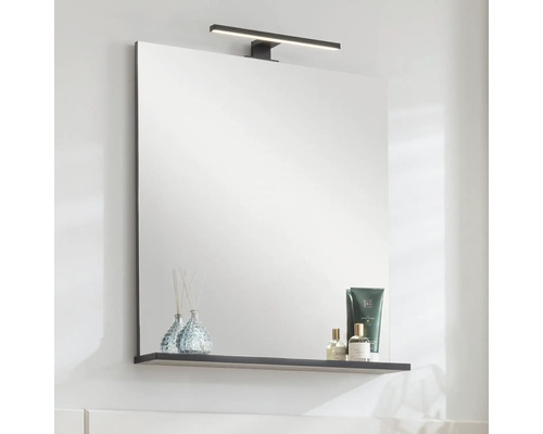 Miroir carré avec étagère et lampe LED pour la salle de bains