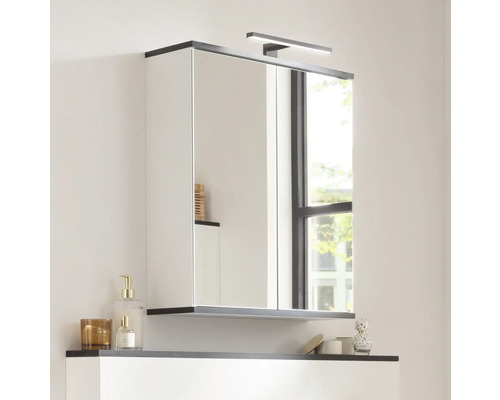 Salle de bain avec armoire de toilette à miroir et éclairage