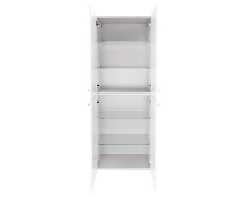 Weisser Badhochschrank mit offenen Türen und Glasböden