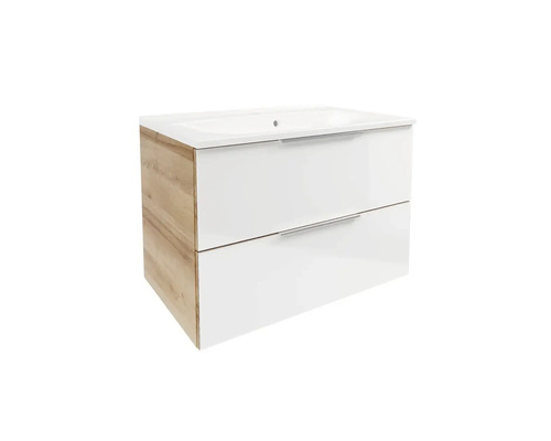 Lavabo en marbre moulé avec meuble bas FACKELMANN B.brillant lxhxp 80.1x57.2x50 cm chêne noueux blanc