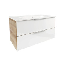 Lavabo en marbre moulé avec meuble bas FACKELMANN B.brillant lxhxp 100.1x57.2x50 cm chêne noueux blanc