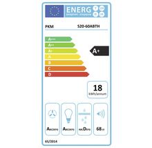 Étiquette énergétique PKM S20-60ABTH avec classe d''efficacité énergétique A+, une consommation énergétique annuelle de 18 kilowattheures et un niveau sonore de 68 décibels.