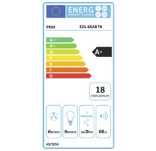 Étiquette énergétique PKM S21-60ABTH avec classe d''efficacité énergétique A+, consommation d''énergie annuelle de 18 kilowattheures et émissions sonores de 68 décibels