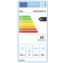 Étiquette énergétique PKM A++ avec une consommation énergétique annuelle de 10 kWh et un niveau sonore de 68 décibels
